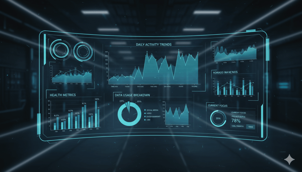 AI가 개인 데이터를 분석하는 대시보드 화면