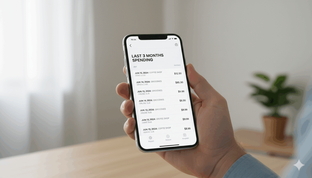 최근 3개월간 소비 내역을 스마트폰 화면으로 확인하는 모습