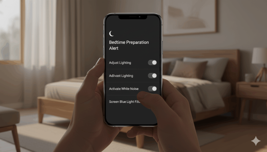 수면 1시간 전 스마트폰 사용 종료 알림 설정 화면