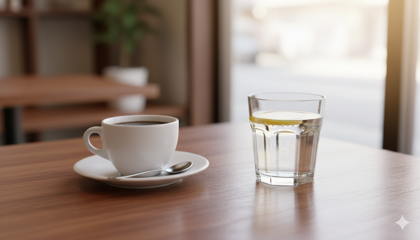 커피 대신 물을 선택하며 카페인 줄이기 실천 이미지