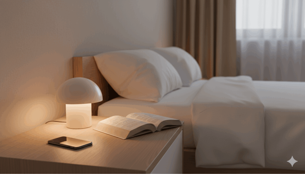 잠들기 전 스마트폰을 멀리 두는 수면 루틴 실천 이미지